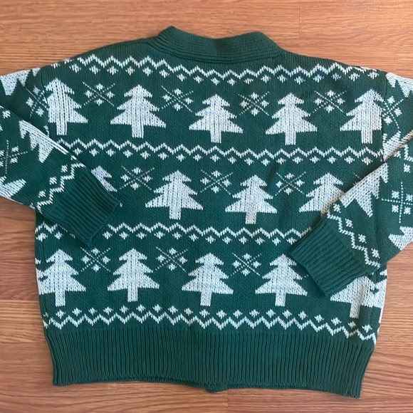 Christmas Tree Pattern Drop Shoulder V Neck Cardigan - Picture 9 of 11
